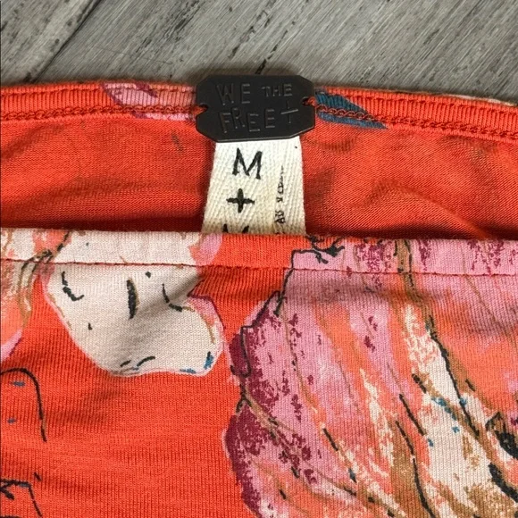 FREE PEOPLE WE THE FREE ORANGE FLORAL OFF THE SHOULDER BELL SLEEVE FITTED TOP - Picture 13 of 15